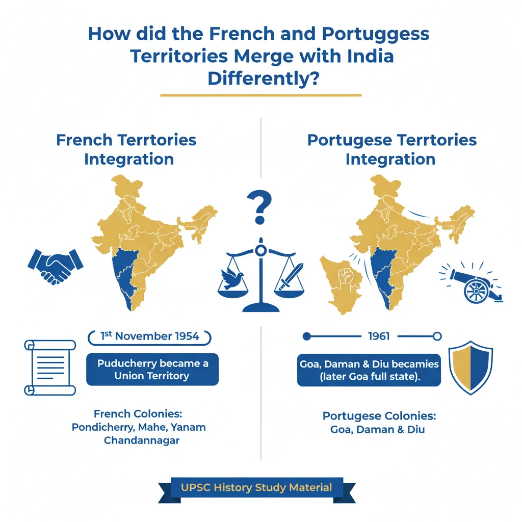 How did the French and Portuguese Territories Merge with India Differently?